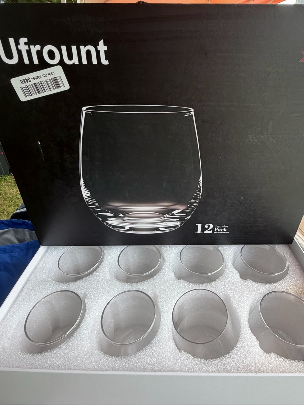 Clear Stemless Wine Glasses - 12 Pack